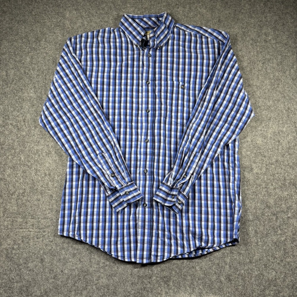 Wrangler 20X‎ Plaid Long Sleeve Button Up Shirt Men XL Blue Plaid Western Cowboy